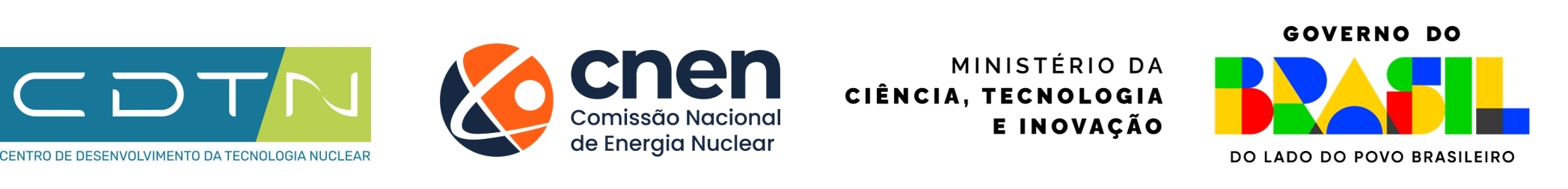 Logos CDTN, CNEN, Ministério da Ciência, Tecnologia e Inovação, e Governo do Brasil
